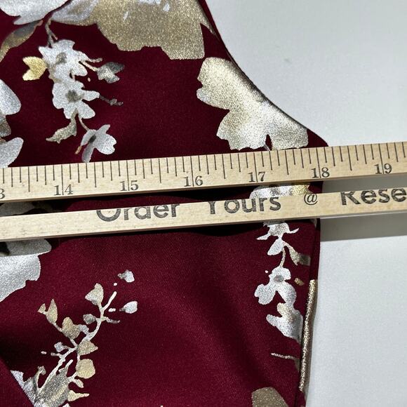 Enfocus Studio Dress Size 14 Burgundy Gold Silver Metallic Fit Flare VNeck Y2K - Picture 8 of 8